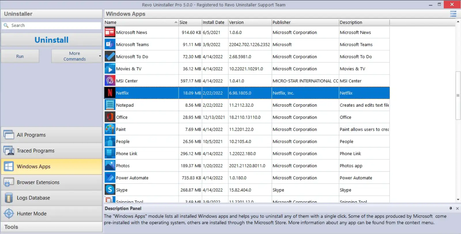 Windows 應用管理介面